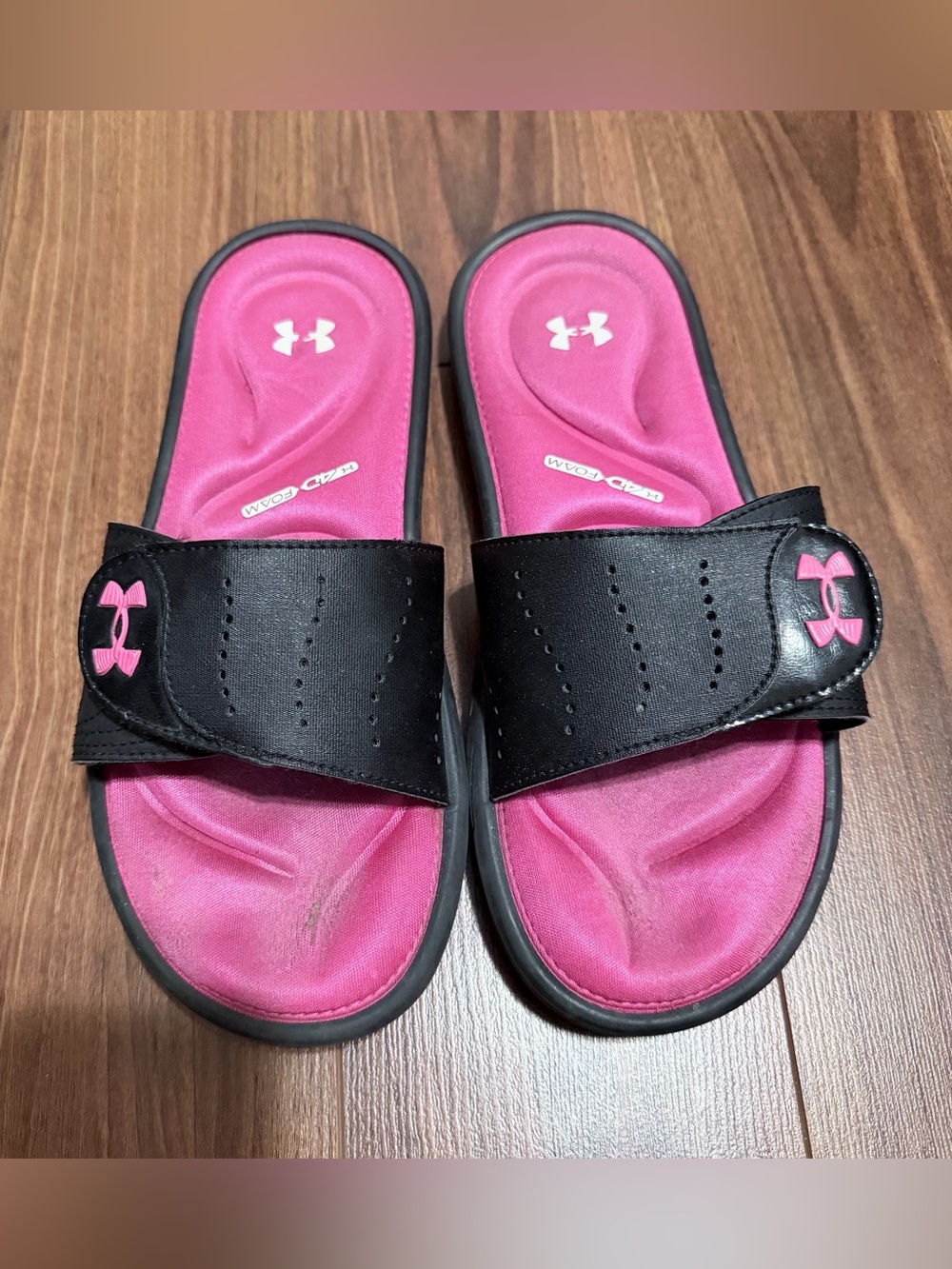 Under Armour Kids Black Strap Pink Footbed Slide Sandals